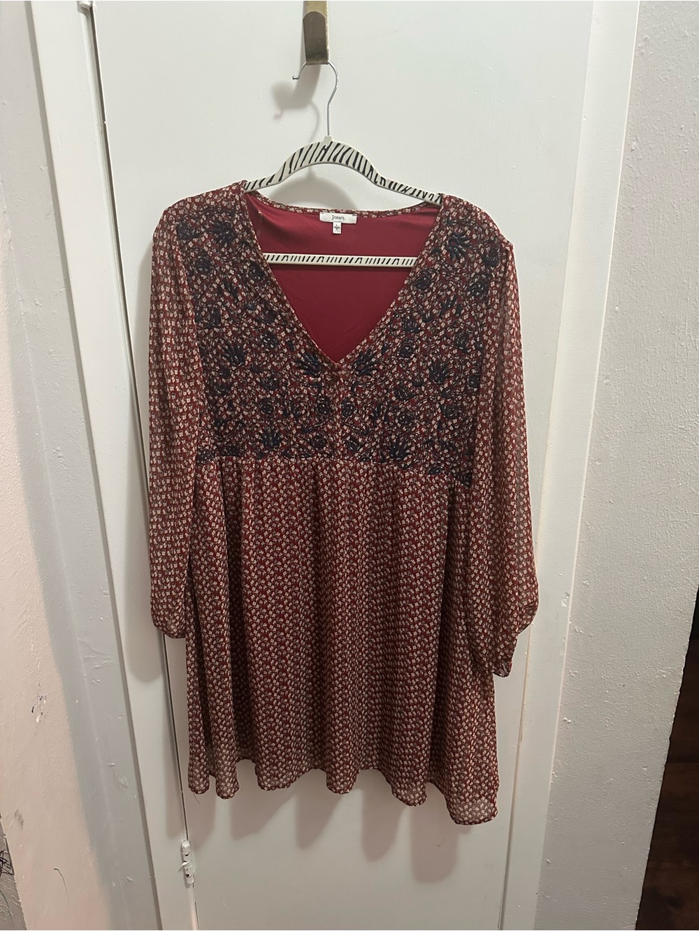 Boho Floral V-Neck Swing Dress - Rust